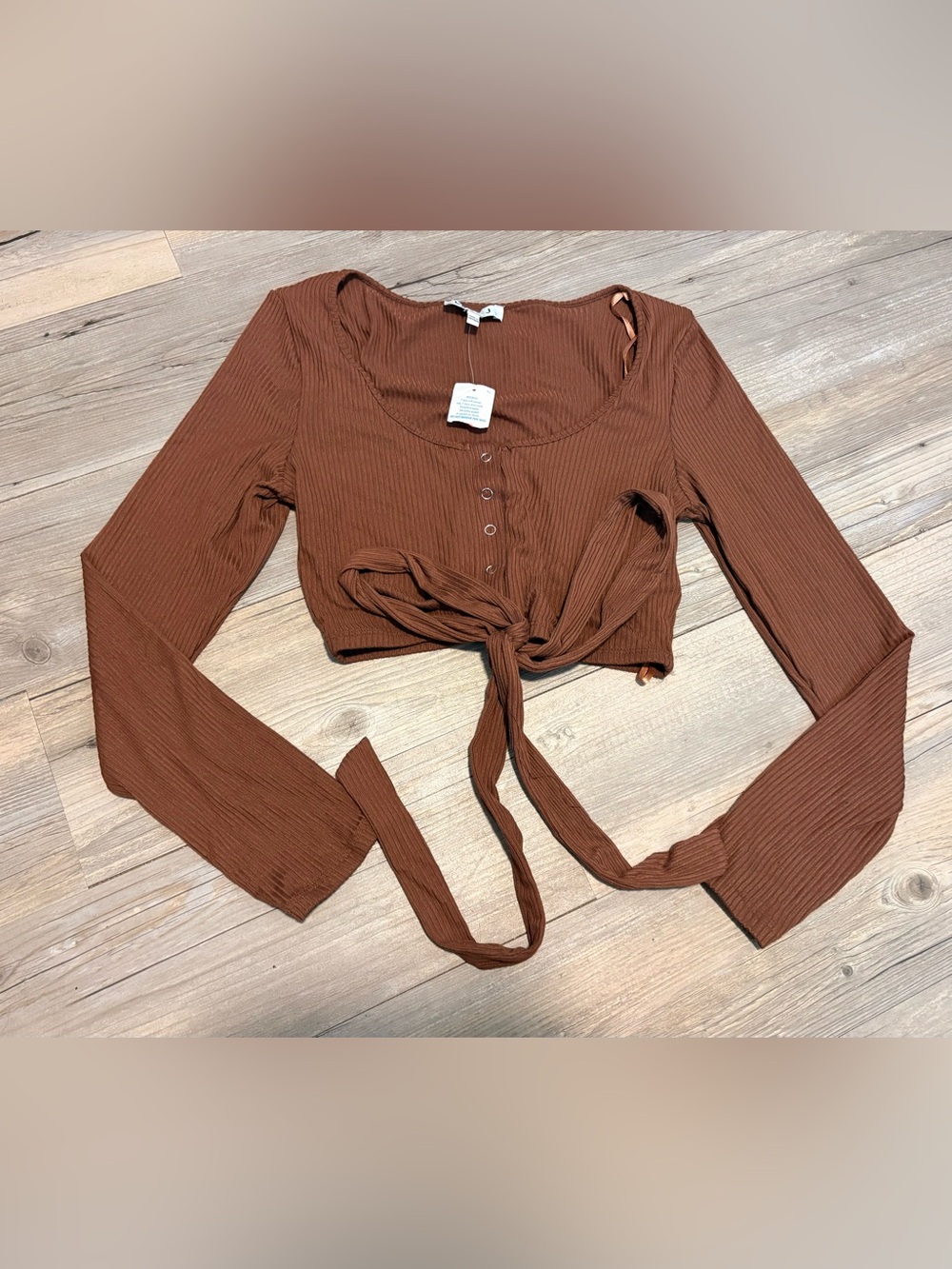 Love J long sleeve crop top tie front shirt large  new with tags